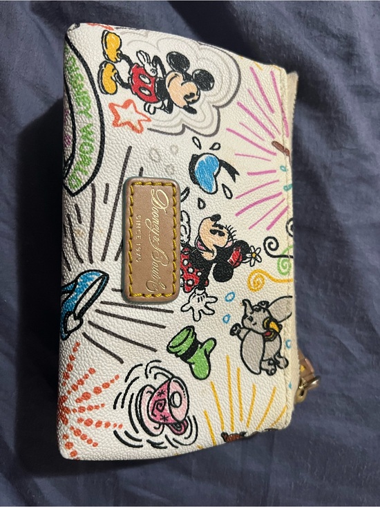 Dooney & Bourke Handbags - Dooney & Bourke Cream Canvas Mickey & Friends Wristlet with Multicolor Sketches